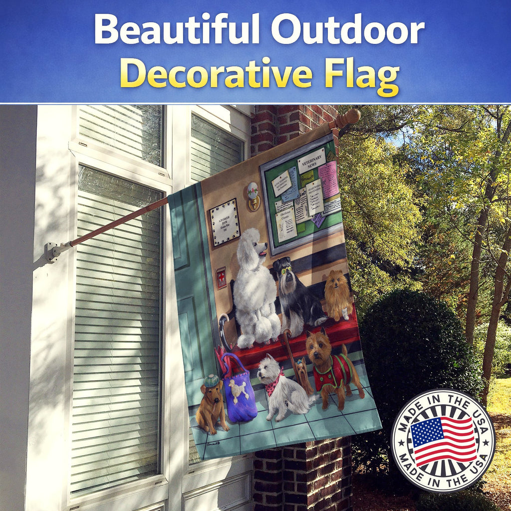 Dogs Vet Visit House Flag 28x40 Porch Sleeve Pole Decorative Outside Yard Banner Artwork Wall Hanging, Polyester