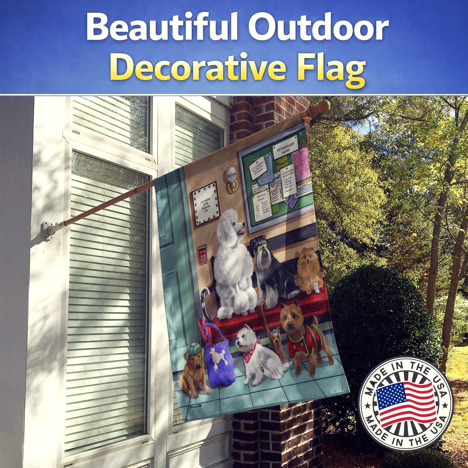 Dogs Vet Visit House Flag 28x40 Porch Sleeve Pole Decorative Outside Yard Banner Artwork Wall Hanging, Polyester
