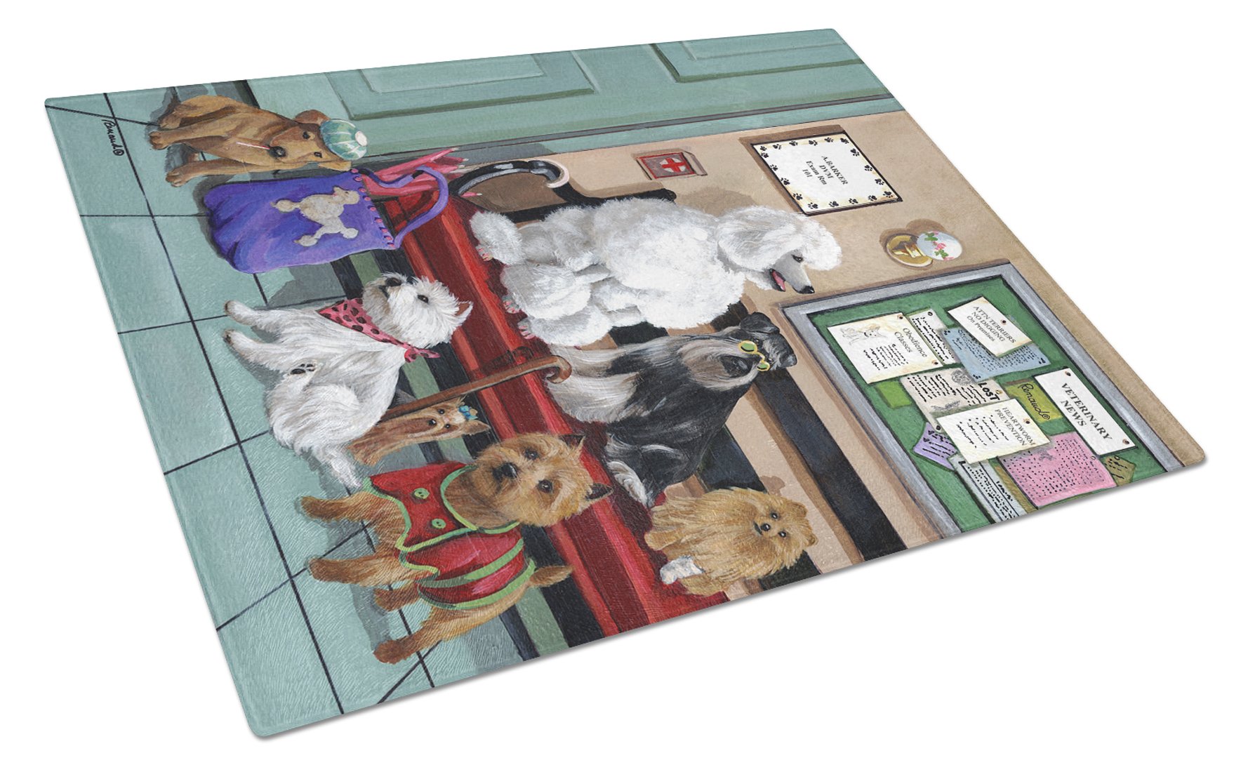 Dogs Vet Visit Cutting Board Tempered Glass Kitchen Cutting Surface, Heat Resistant Chopping, Non-Slip Feet, Food Prep & Serving