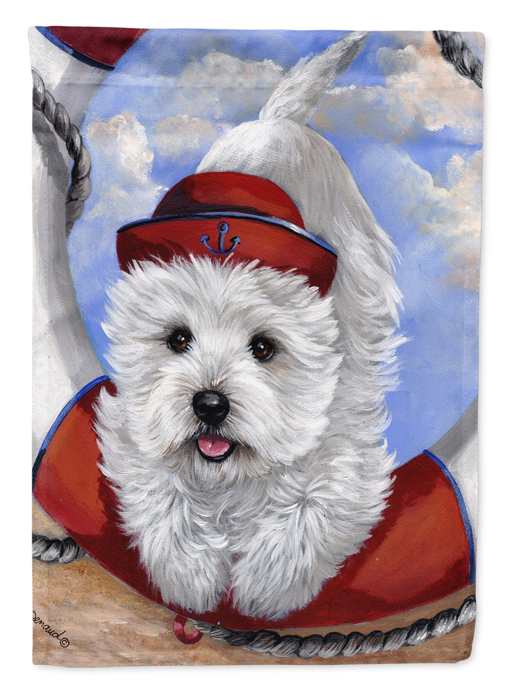 Westie Ahoy Sailor House Flag 28x40 Porch Sleeve Pole Decorative Outside Yard Banner Artwork Wall Hanging, Polyester