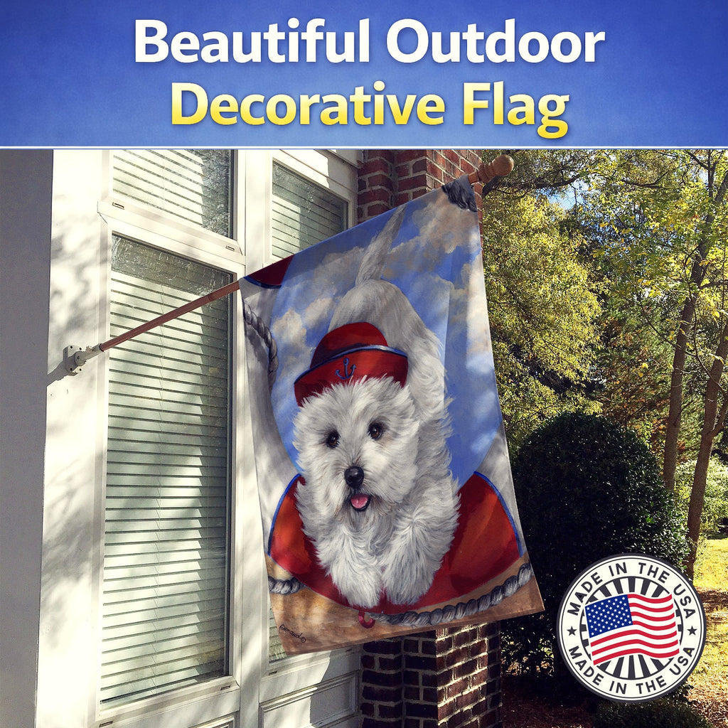 Westie Ahoy Sailor House Flag 28x40 Porch Sleeve Pole Decorative Outside Yard Banner Artwork Wall Hanging, Polyester