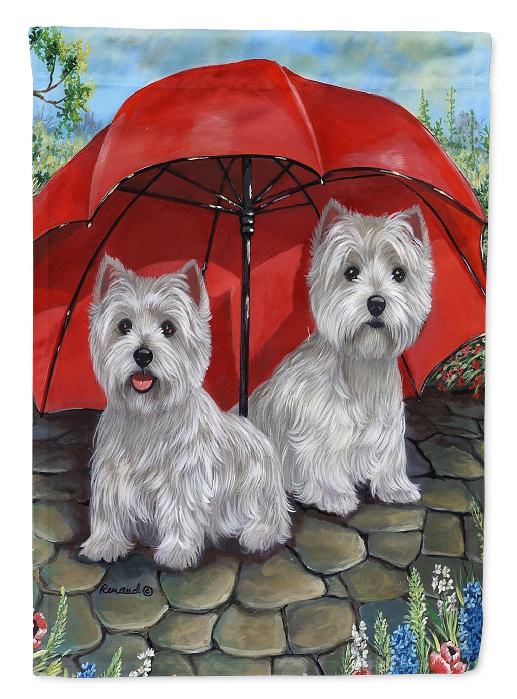 Westie April Showers House Flag 28x40 Porch Sleeve Pole Decorative Outside Yard Banner Artwork Wall Hanging, Polyester