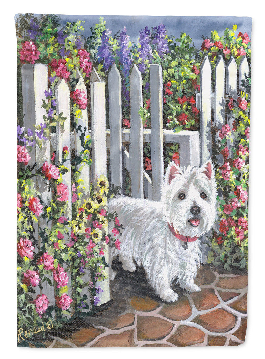 Westie At the Gate House Flag 28x40 Porch Sleeve Pole Decorative Outside Yard Banner Artwork Wall Hanging, Polyester
