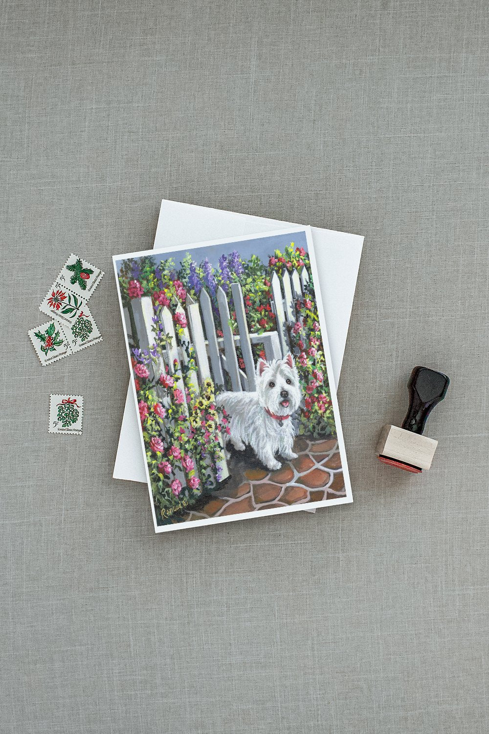 Westie At the Gate Greeting Cards Pack of 8 Blank Cards with Envelopes Whimsical A7 Size 5x7