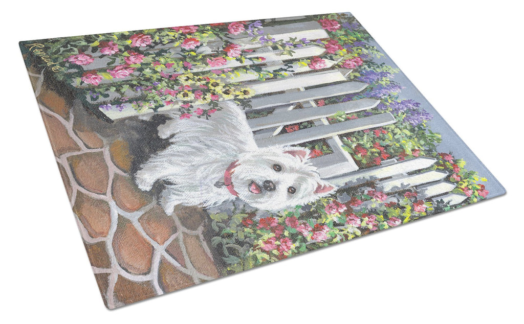Westie At the Gate Cutting Board Tempered Glass Kitchen Cutting Surface, Heat Resistant Chopping, Non-Slip Feet, Food Prep & Serving