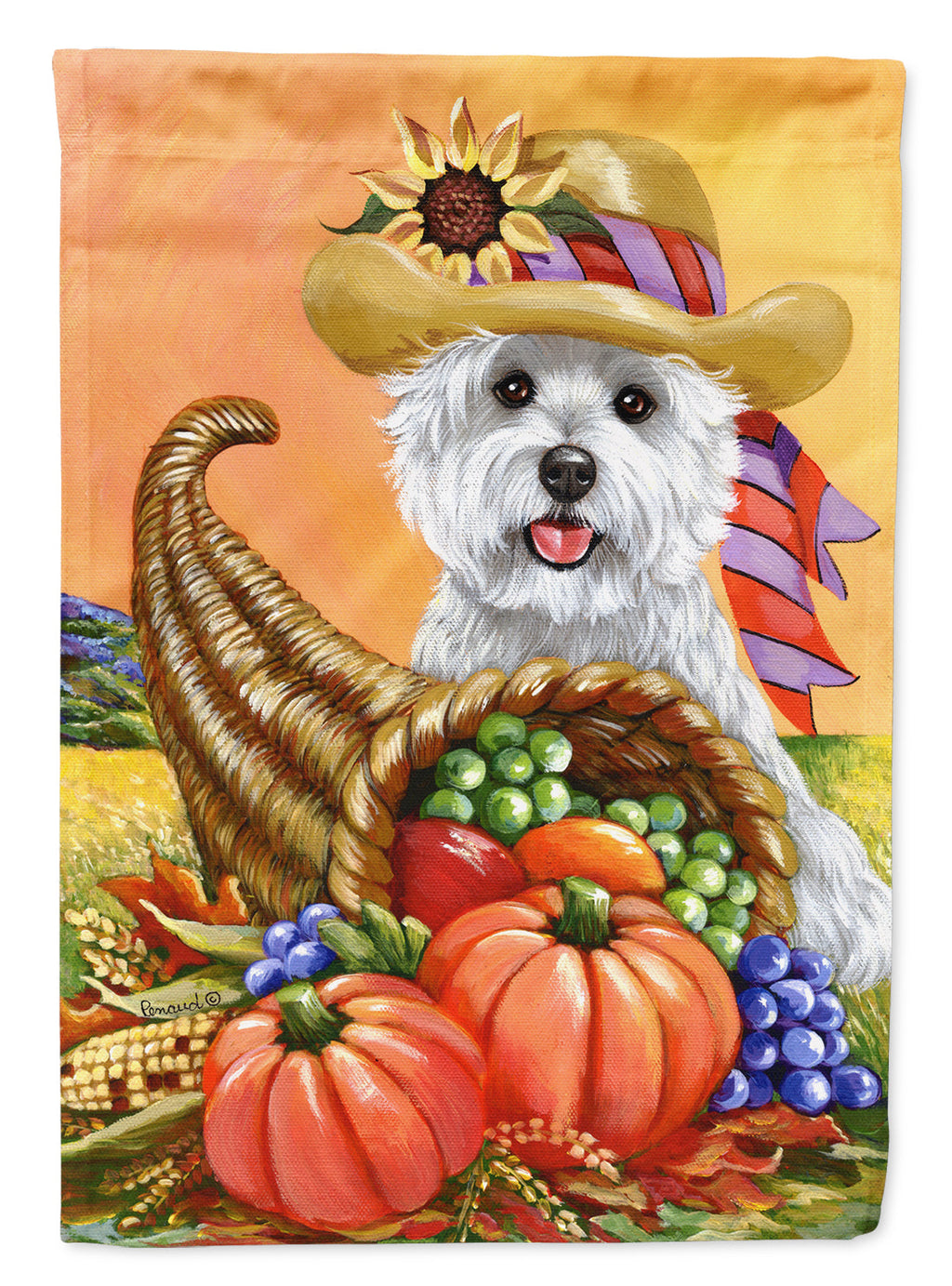 Westie Autumn House Flag 28x40 Porch Sleeve Pole Decorative Outside Yard Banner Artwork Wall Hanging, Polyester