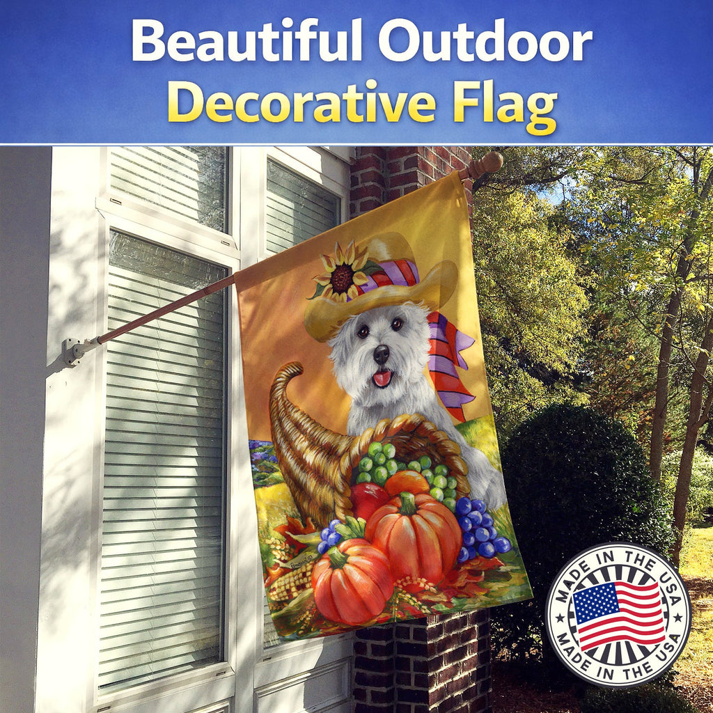 Westie Autumn House Flag 28x40 Porch Sleeve Pole Decorative Outside Yard Banner Artwork Wall Hanging, Polyester