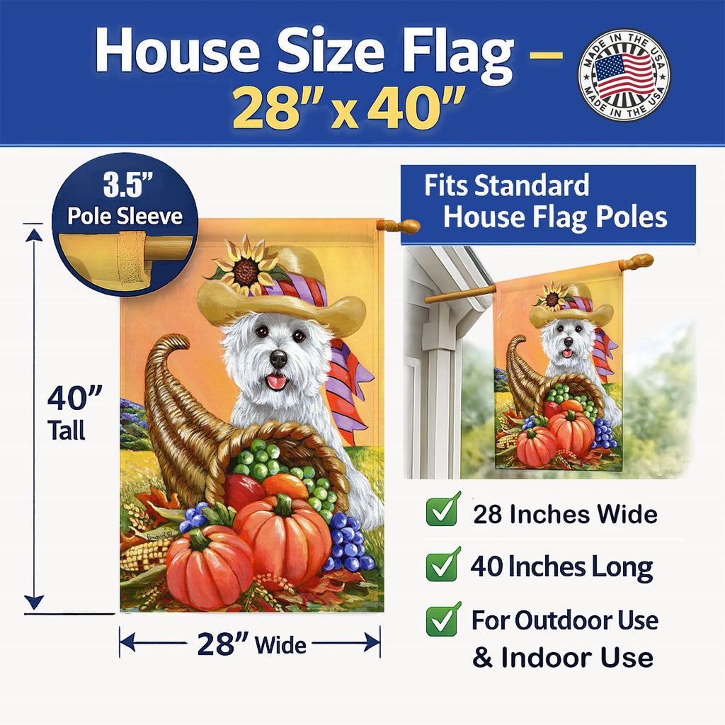 Westie Autumn House Flag 28x40 Porch Sleeve Pole Decorative Outside Yard Banner Artwork Wall Hanging, Polyester