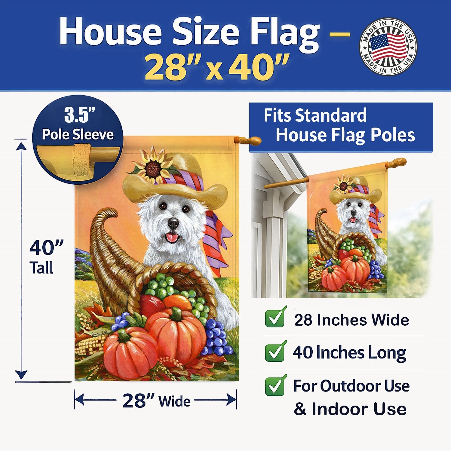 Westie Autumn House Flag 28x40 Porch Sleeve Pole Decorative Outside Yard Banner Artwork Wall Hanging, Polyester