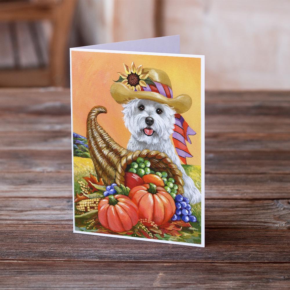 Westie Autumn Greeting Cards Pack of 8 Blank Cards with Envelopes Whimsical A7 Size 5x7