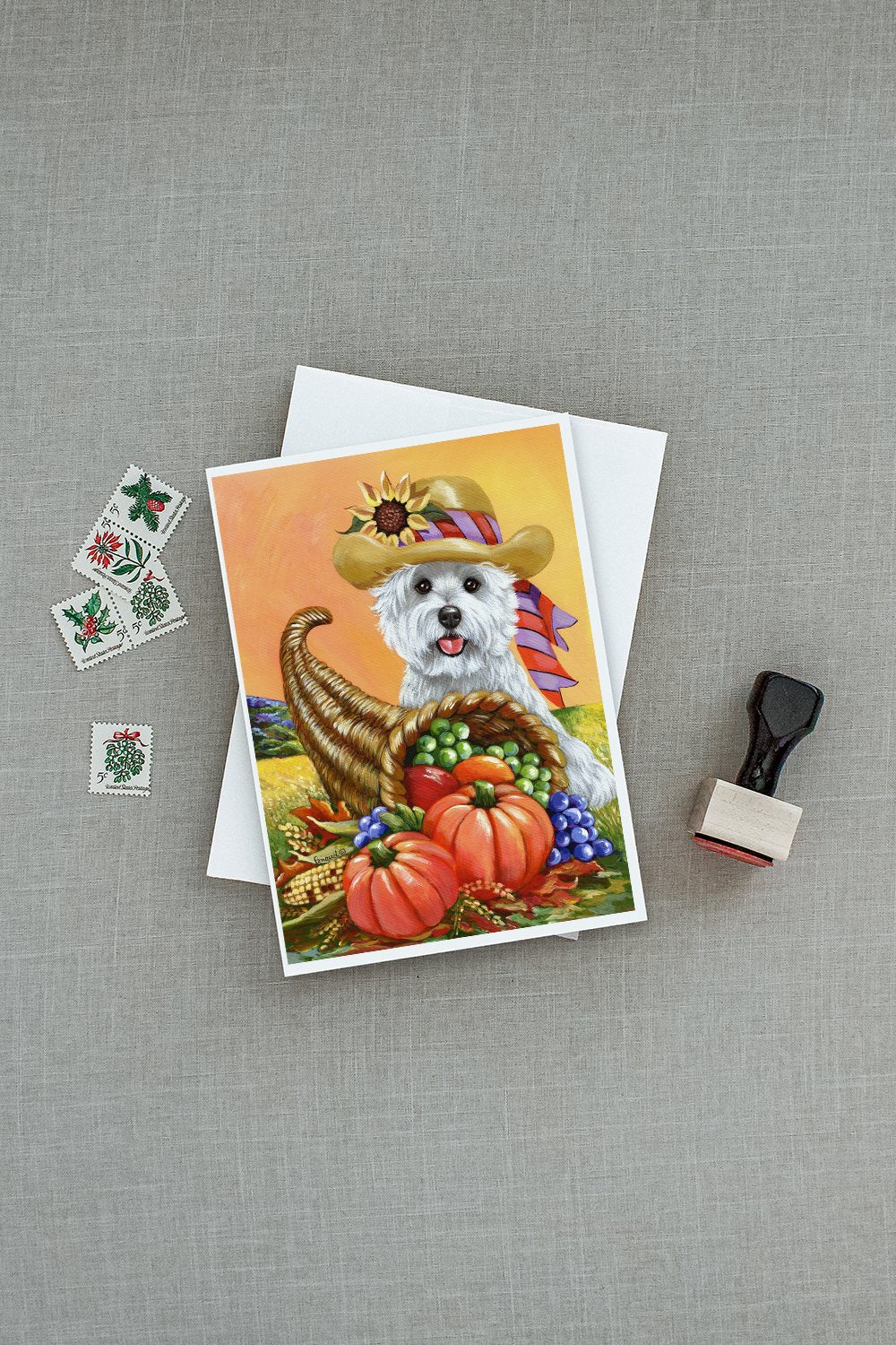 Westie Autumn Greeting Cards Pack of 8 Blank Cards with Envelopes Whimsical A7 Size 5x7