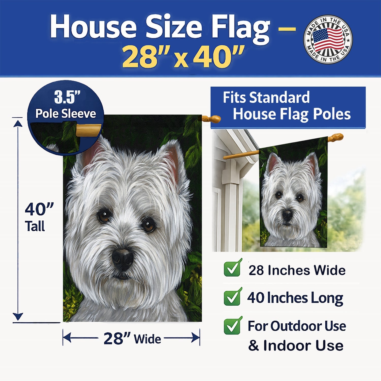 Westie Baby Face House Flag 28x40 Porch Sleeve Pole Decorative Outside Yard Banner Artwork Wall Hanging, Polyester