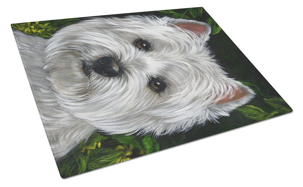 Westie Baby Face Cutting Board Tempered Glass Kitchen Cutting Surface, Heat Resistant Chopping, Non-Slip Feet, Food Prep & Serving