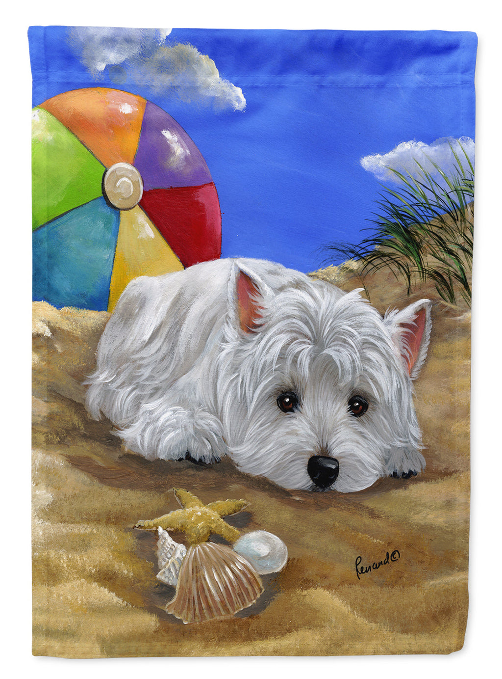 Westie Beach Baby House Flag 28x40 Porch Sleeve Pole Decorative Outside Yard Banner Artwork Wall Hanging, Polyester