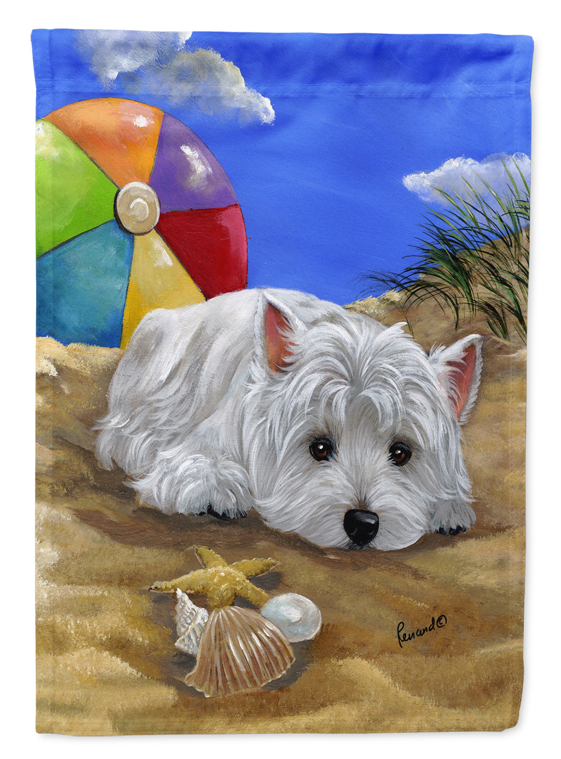 Westie Beach Baby House Flag 28x40 Porch Sleeve Pole Decorative Outside Yard Banner Artwork Wall Hanging, Polyester