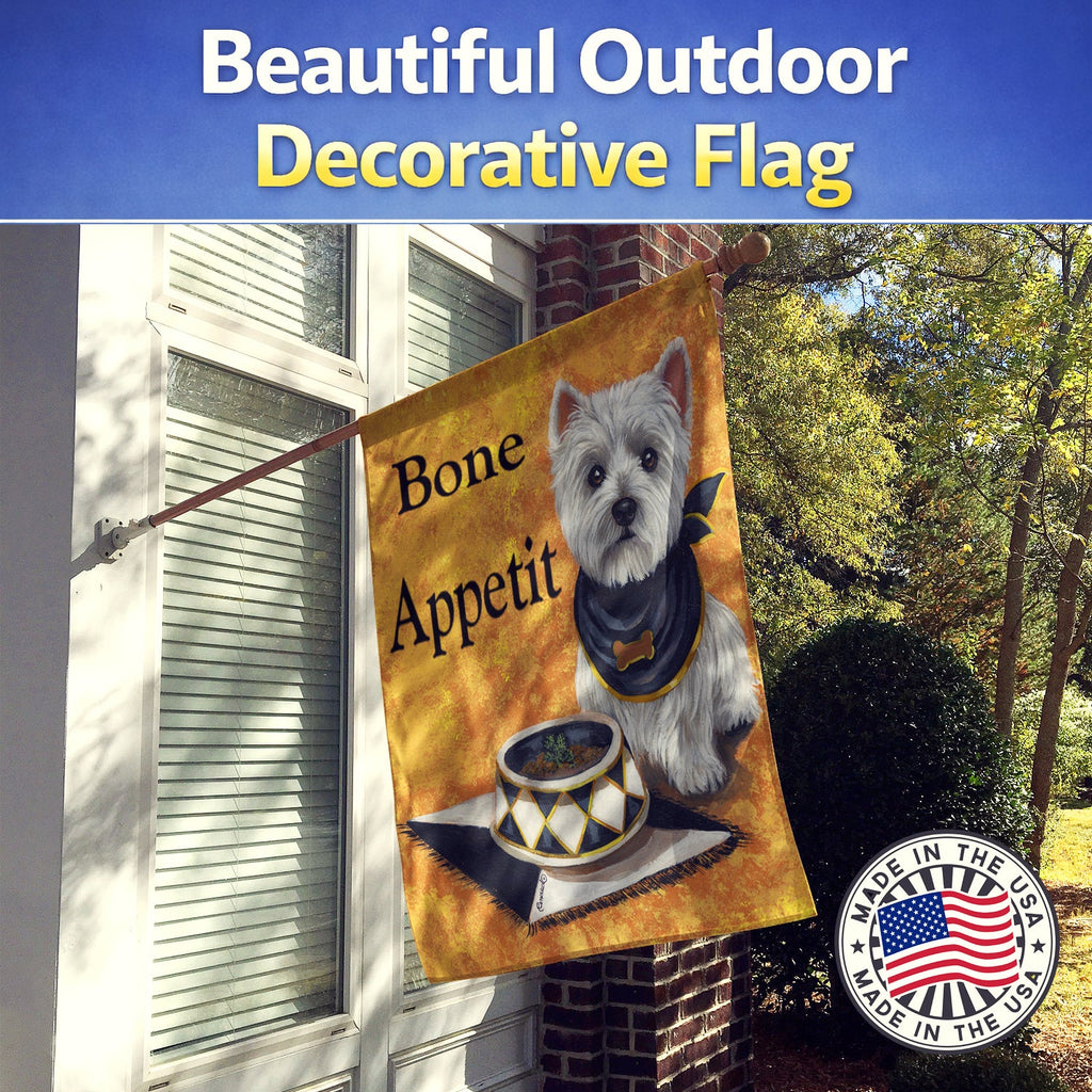 Westie Bone Appetit House Flag 28x40 Porch Sleeve Pole Decorative Outside Yard Banner Artwork Wall Hanging, Polyester