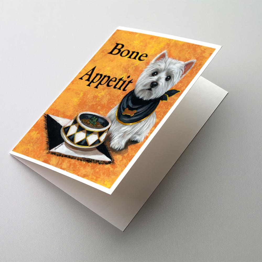 Westie Bone Appetit Greeting Cards Pack of 8 Blank Cards with Envelopes Whimsical A7 Size 5x7
