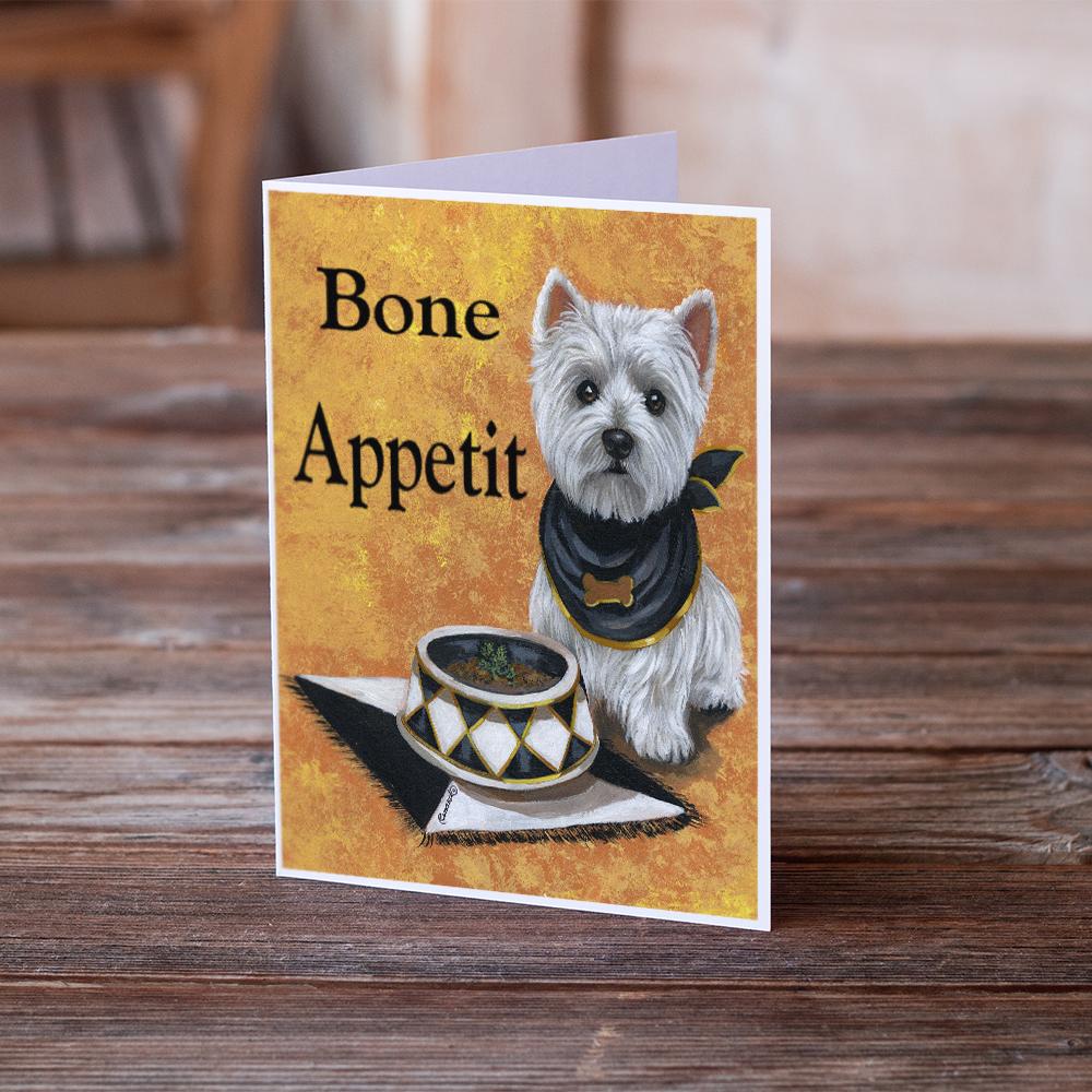 Westie Bone Appetit Greeting Cards Pack of 8 Blank Cards with Envelopes Whimsical A7 Size 5x7