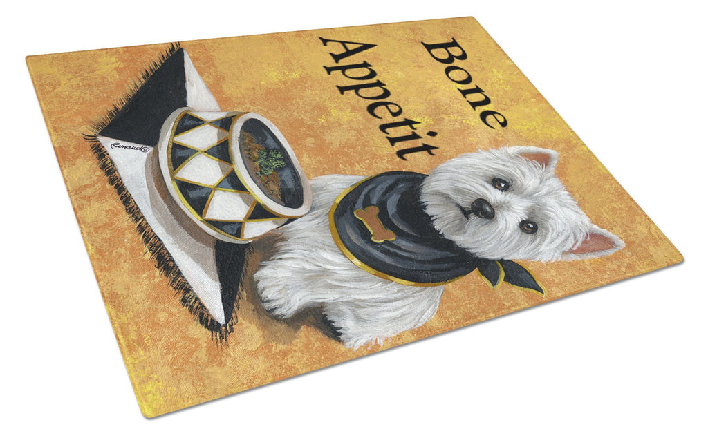 Westie Bone Appetit Cutting Board Tempered Glass Kitchen Cutting Surface, Heat Resistant Chopping, Non-Slip Feet, Food Prep & Serving