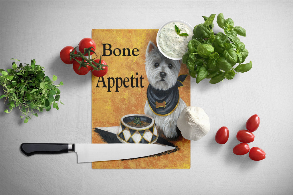 Westie Bone Appetit Cutting Board Tempered Glass Kitchen Cutting Surface, Heat Resistant Chopping, Non-Slip Feet, Food Prep & Serving