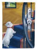 Westie Going Up House Flag 28x40 Porch Sleeve Pole Decorative Outside Yard Banner Artwork Wall Hanging, Polyester