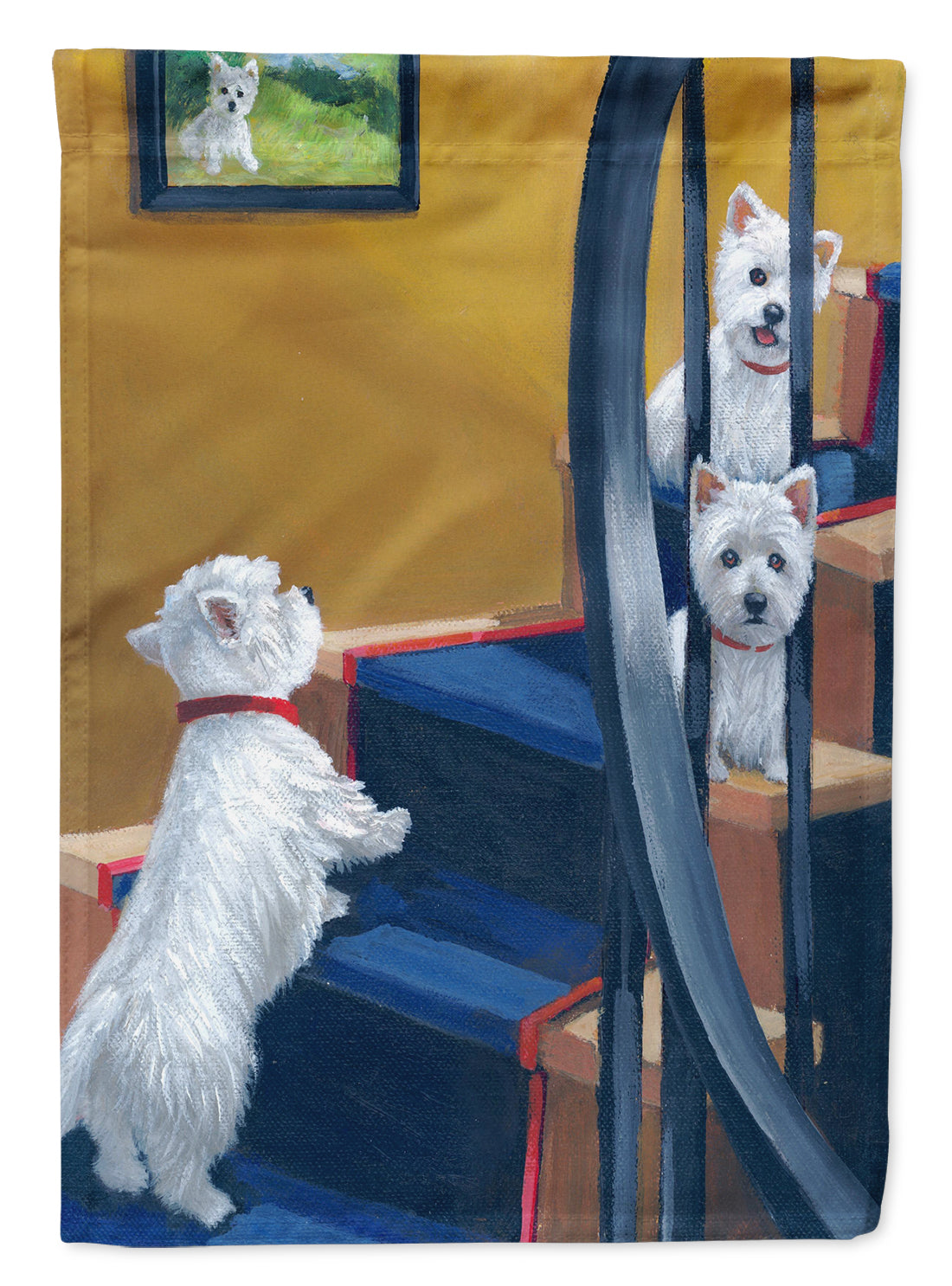 Westie Going Up House Flag 28x40 Porch Sleeve Pole Decorative Outside Yard Banner Artwork Wall Hanging, Polyester