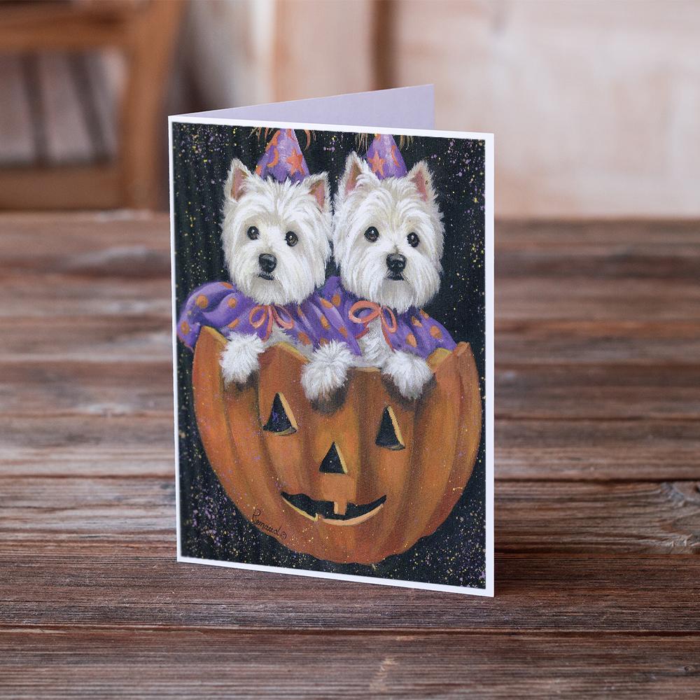 Westie Halloween Pumpkin Ride Greeting Cards Pack of 8 Blank Cards with Envelopes Whimsical A7 Size 5x7