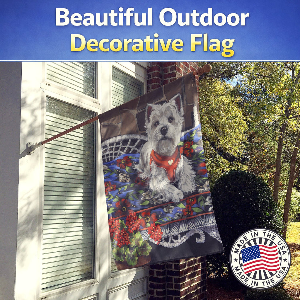 Westie Hannah Mae House Flag 28x40 Porch Sleeve Pole Decorative Outside Yard Banner Artwork Wall Hanging, Polyester