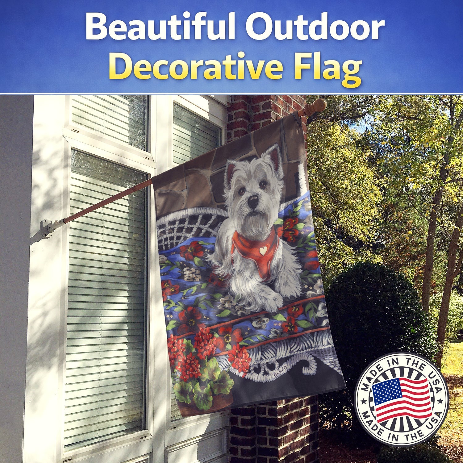 Westie Hannah Mae House Flag 28x40 Porch Sleeve Pole Decorative Outside Yard Banner Artwork Wall Hanging, Polyester