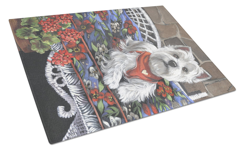 Westie Hannah Mae Cutting Board Tempered Glass Kitchen Cutting Surface, Heat Resistant Chopping, Non-Slip Feet, Food Prep & Serving