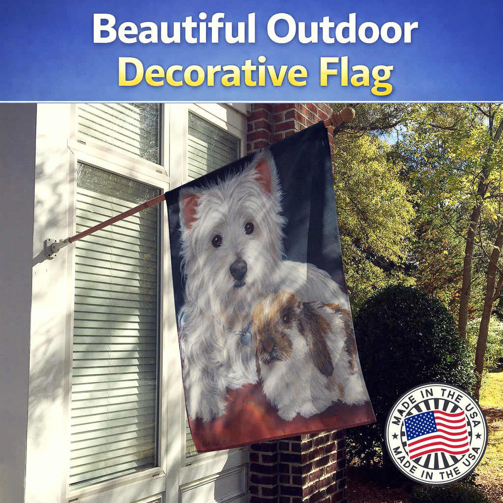 Westie Rabbit Harmony House Flag 28x40 Porch Sleeve Pole Decorative Outside Yard Banner Artwork Wall Hanging, Polyester