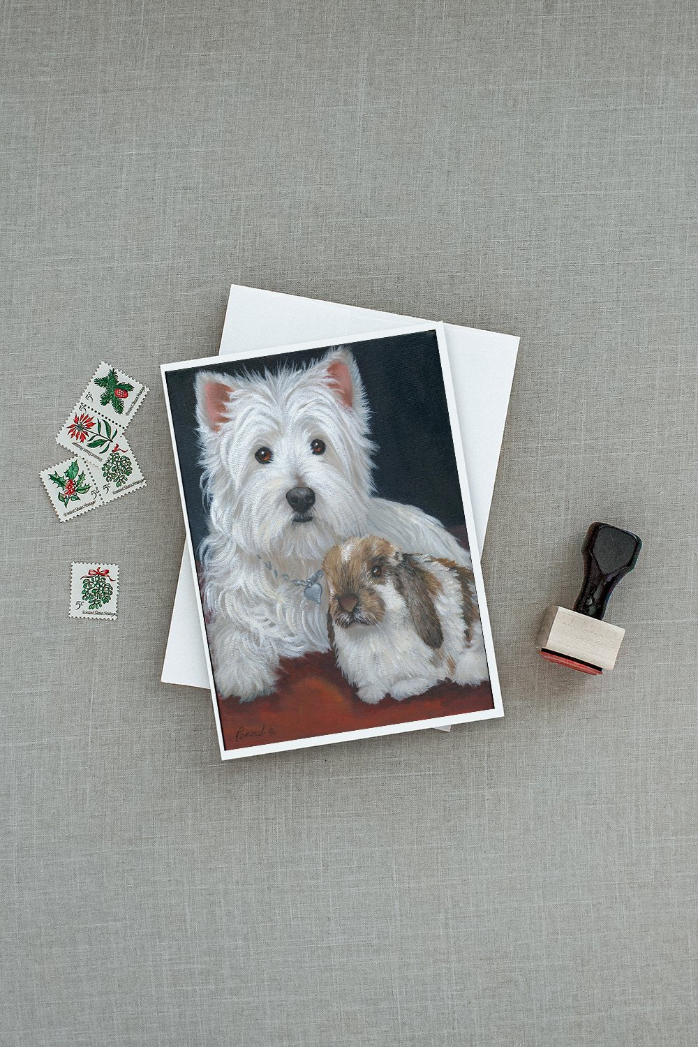 Westie Rabbit Harmony Greeting Cards Pack of 8 Blank Cards with Envelopes Whimsical A7 Size 5x7