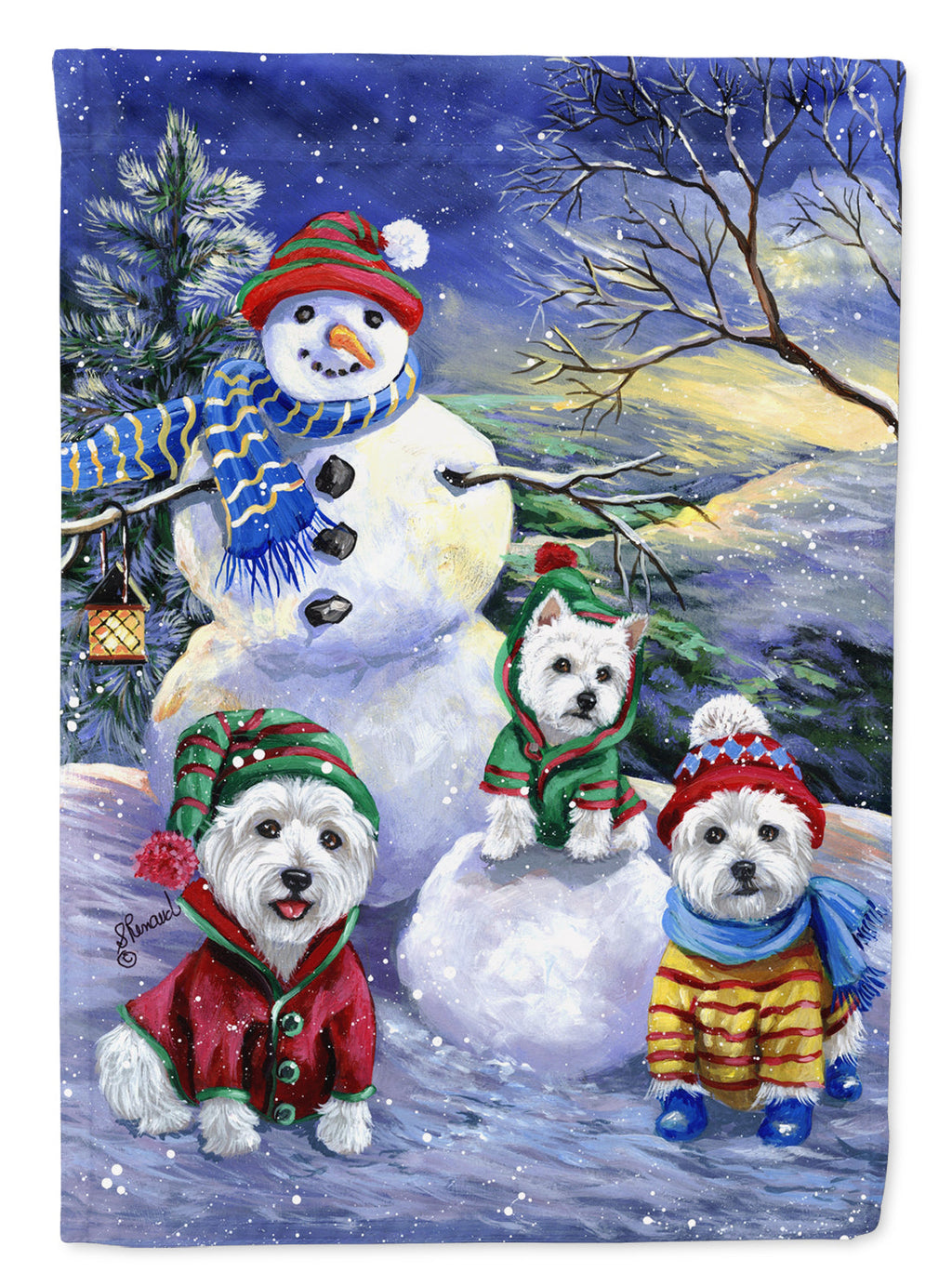 Westie Holiay Snowballs House Flag 28x40 Porch Sleeve Pole Decorative Outside Yard Banner Artwork Wall Hanging, Polyester