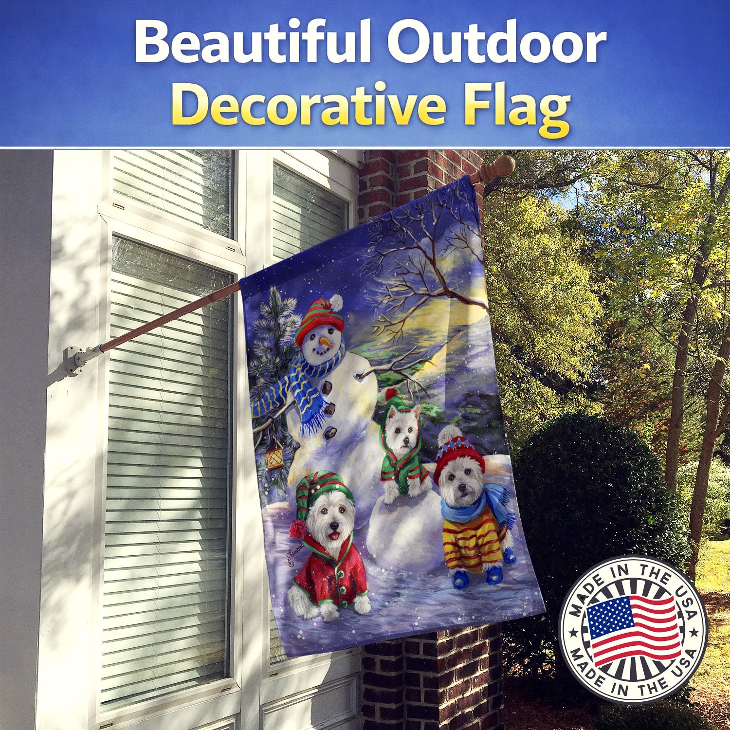 Westie Holiay Snowballs House Flag 28x40 Porch Sleeve Pole Decorative Outside Yard Banner Artwork Wall Hanging, Polyester