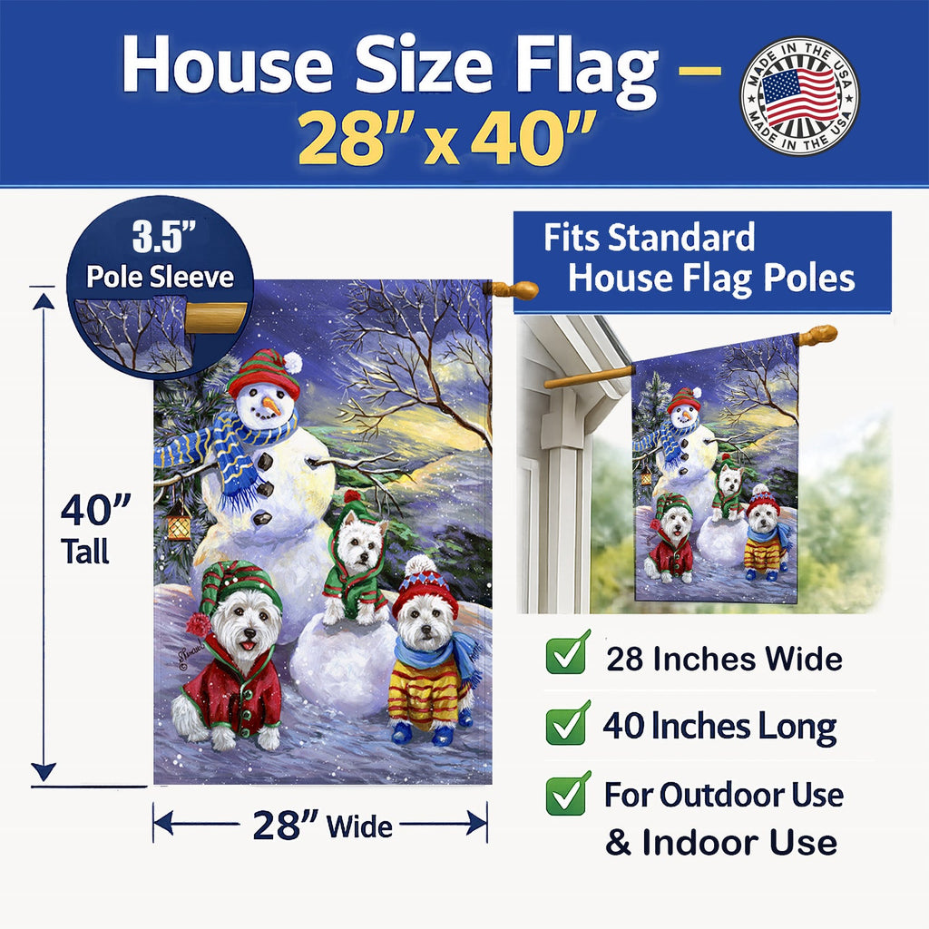 Westie Holiay Snowballs House Flag 28x40 Porch Sleeve Pole Decorative Outside Yard Banner Artwork Wall Hanging, Polyester