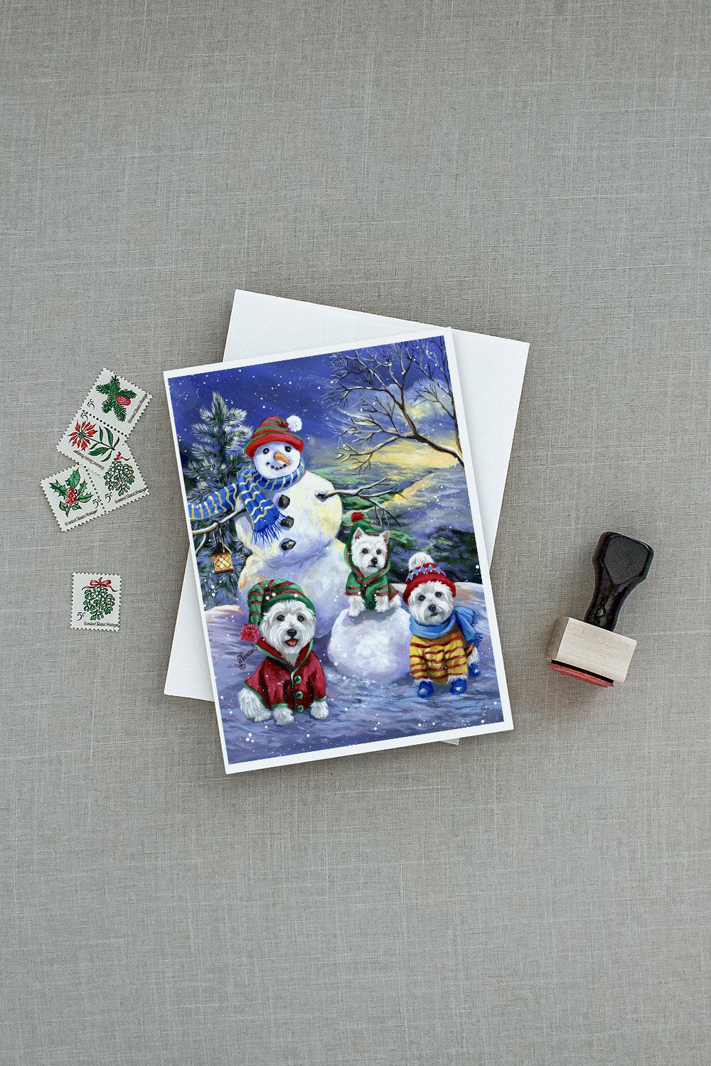 Westie Holiay Snowballs Greeting Cards Pack of 8 Blank Cards with Envelopes Whimsical A7 Size 5x7