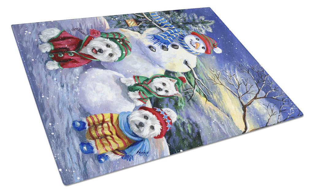 Westie Holiay Snowballs Cutting Board Tempered Glass Kitchen Cutting Surface, Heat Resistant Chopping, Non-Slip Feet, Food Prep & Serving