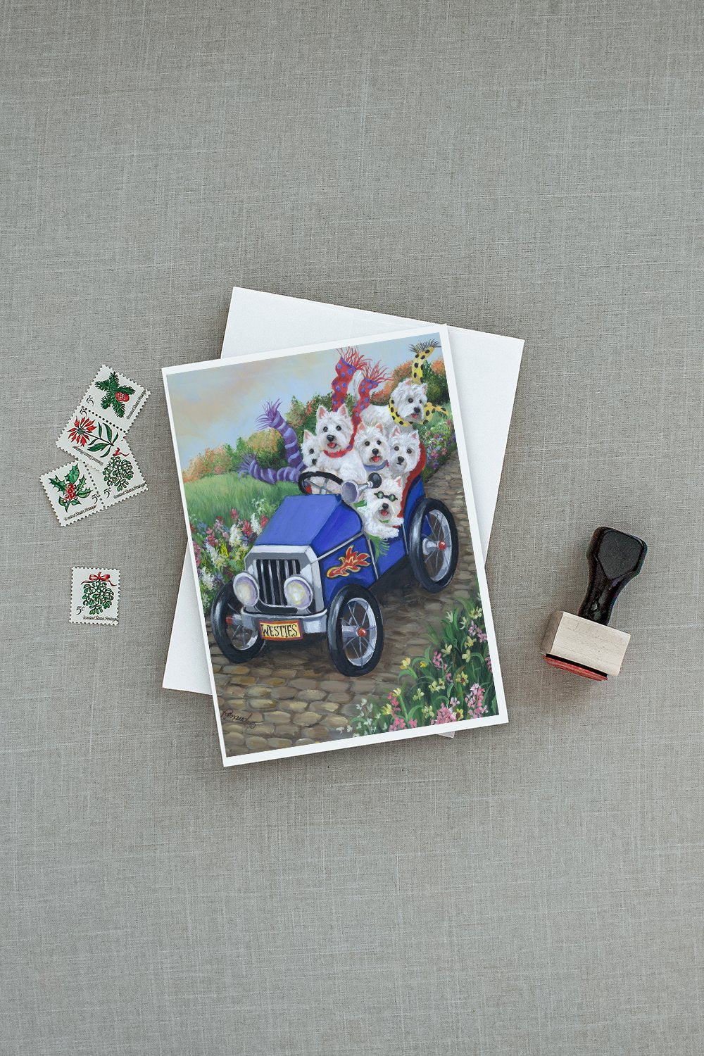 Westie Hot Rod Greeting Cards Pack of 8 Blank Cards with Envelopes Whimsical A7 Size 5x7