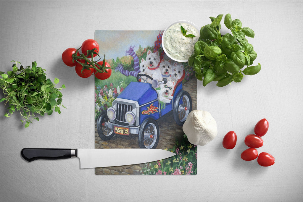 Westie Hot Rod Cutting Board Tempered Glass Kitchen Cutting Surface, Heat Resistant Chopping, Non-Slip Feet, Food Prep & Serving
