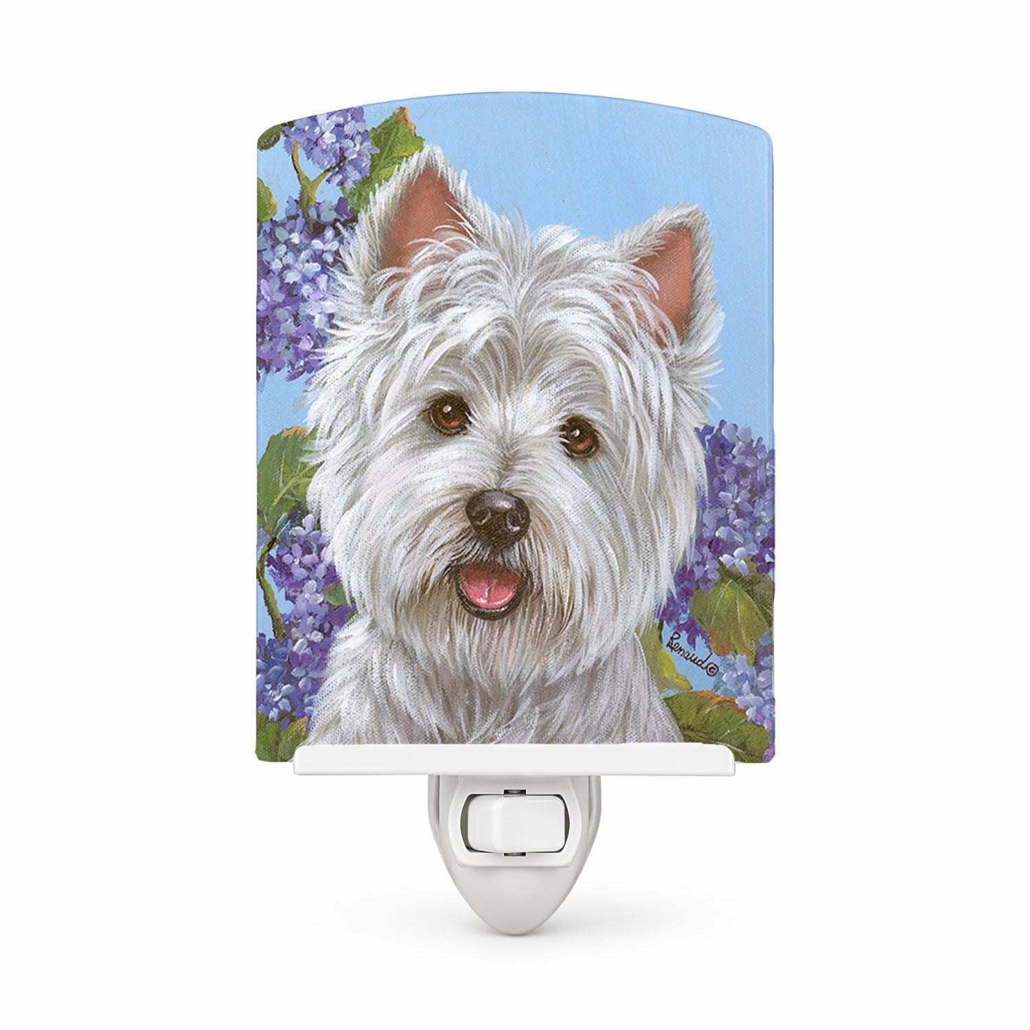 Westie Hydrangea Ceramic Night Light Compact, UL-Certified, Ideal for Bedroom, Bathroom, Nursery, Hallway, Kitchen, 6x4x3, Multicolor