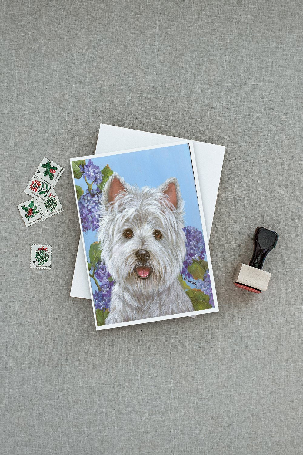 Westie Hydrangea Greeting Cards Pack of 8 Blank Cards with Envelopes Whimsical A7 Size 5x7
