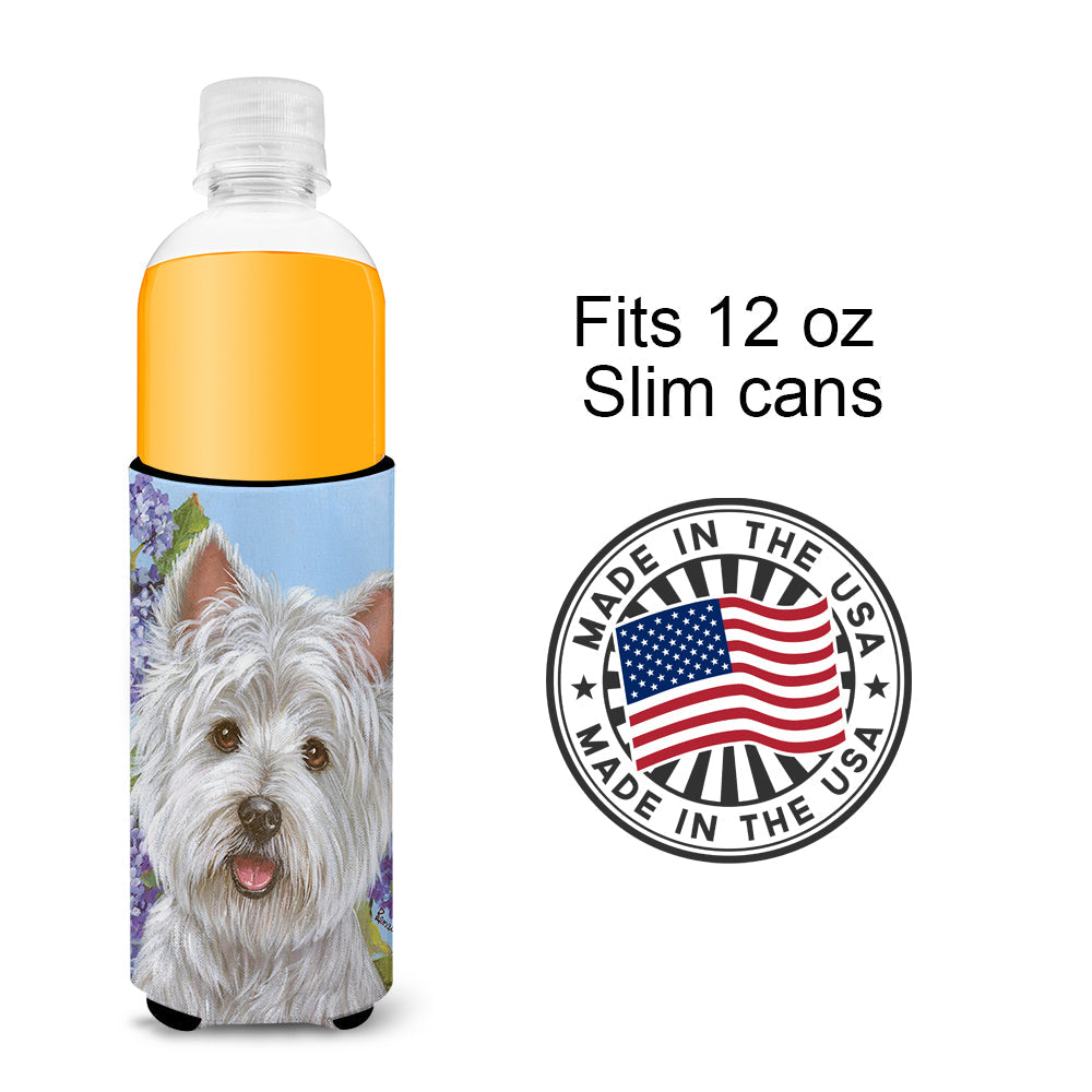 Westie Hydrangea Slim Can Hugger , Insulated Foam Hugger for 12 oz Slim Cans, Beer Bottles & Water Bottles, Printed in USA