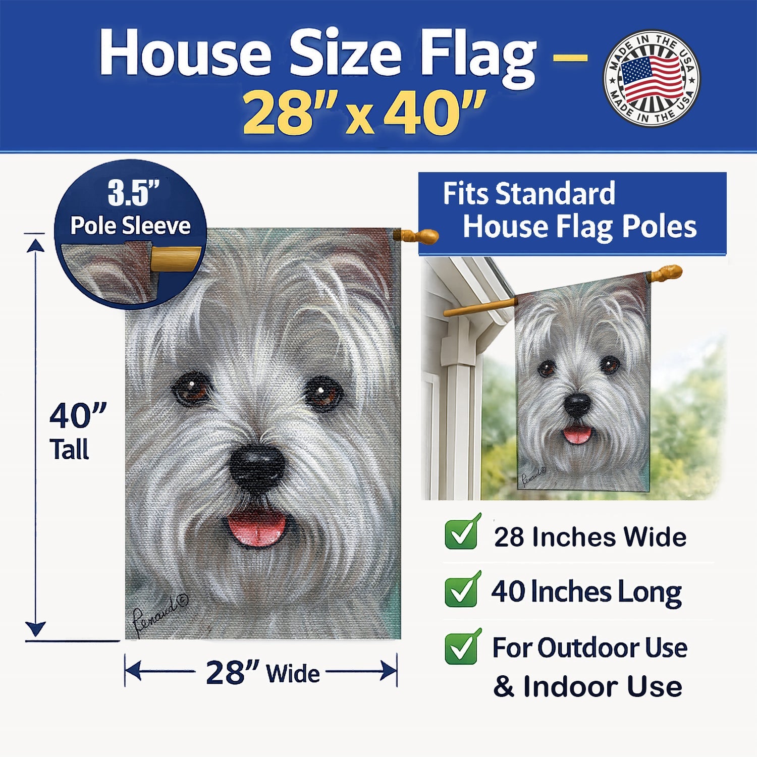 Westie Kissable Face House Flag 28x40 Porch Sleeve Pole Decorative Outside Yard Banner Artwork Wall Hanging, Polyester