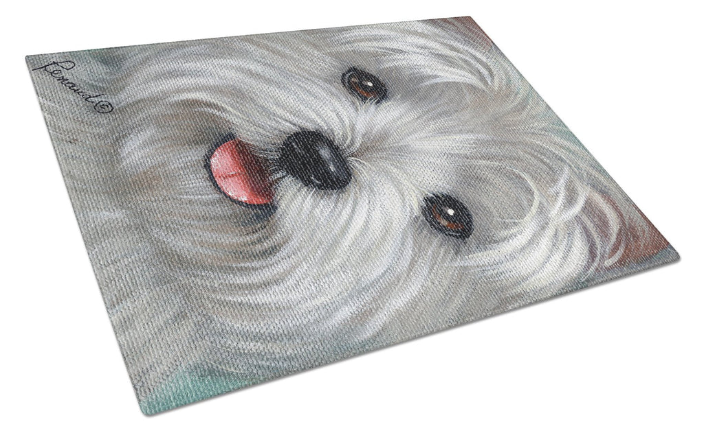 Westie Kissable Face Cutting Board Tempered Glass Kitchen Cutting Surface, Heat Resistant Chopping, Non-Slip Feet, Food Prep & Serving