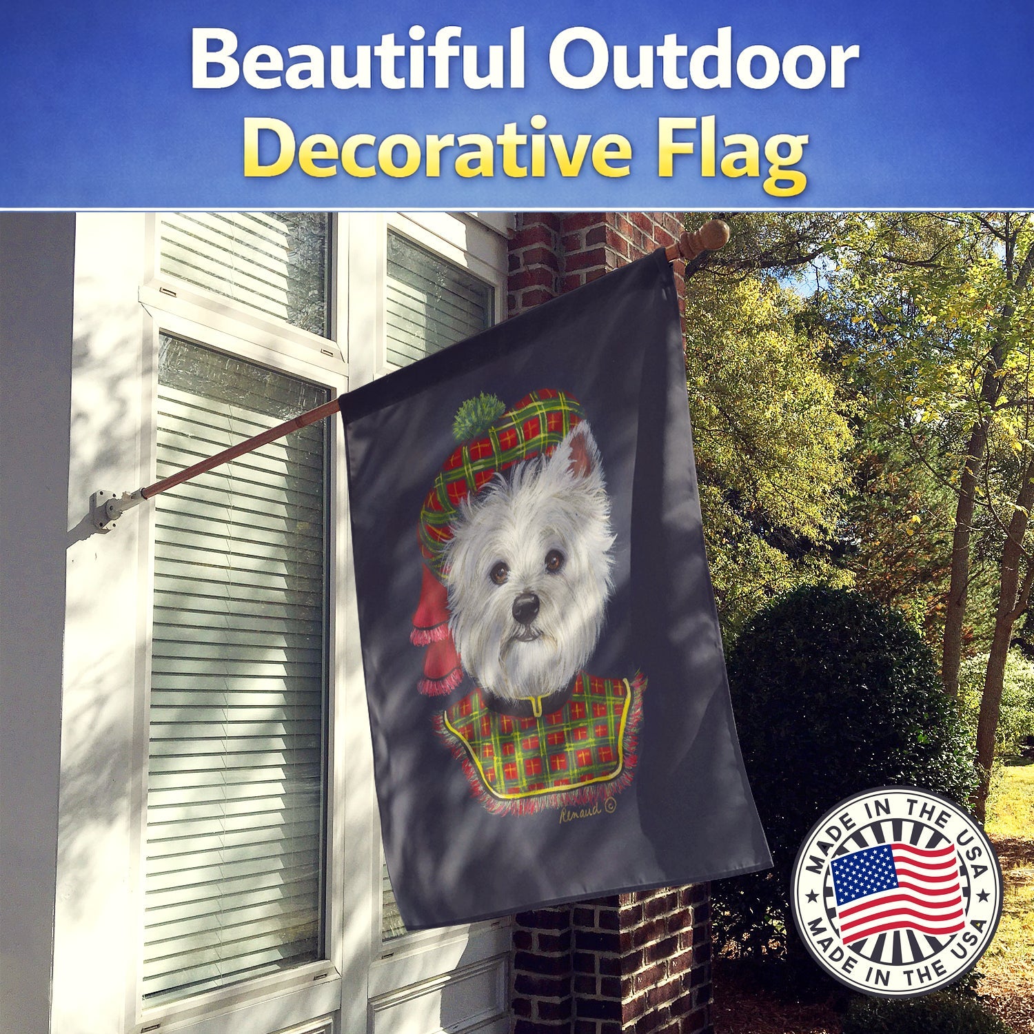 Westie Lad Plaid House Flag 28x40 Porch Sleeve Pole Decorative Outside Yard Banner Artwork Wall Hanging, Polyester