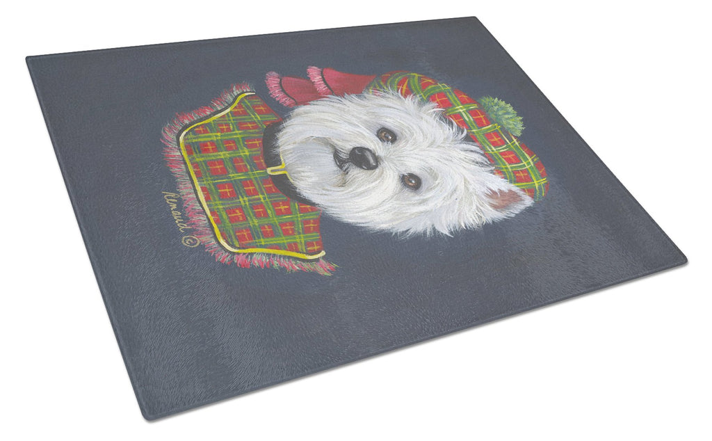 Westie Lad Plaid Cutting Board Tempered Glass Kitchen Cutting Surface, Heat Resistant Chopping, Non-Slip Feet, Food Prep & Serving