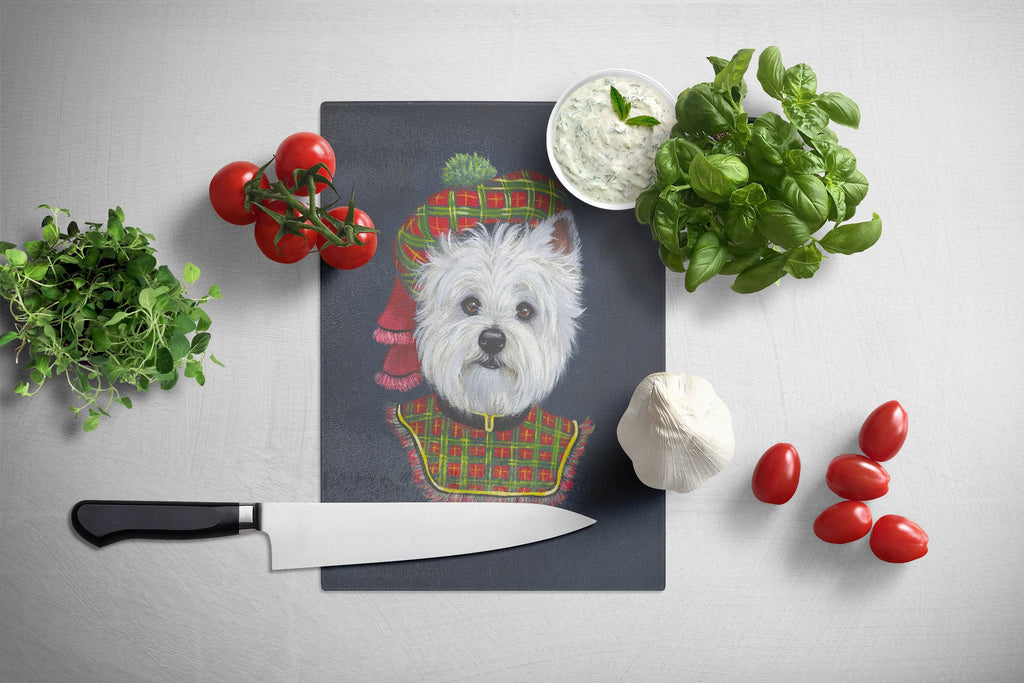 Westie Lad Plaid Cutting Board Tempered Glass Kitchen Cutting Surface, Heat Resistant Chopping, Non-Slip Feet, Food Prep & Serving
