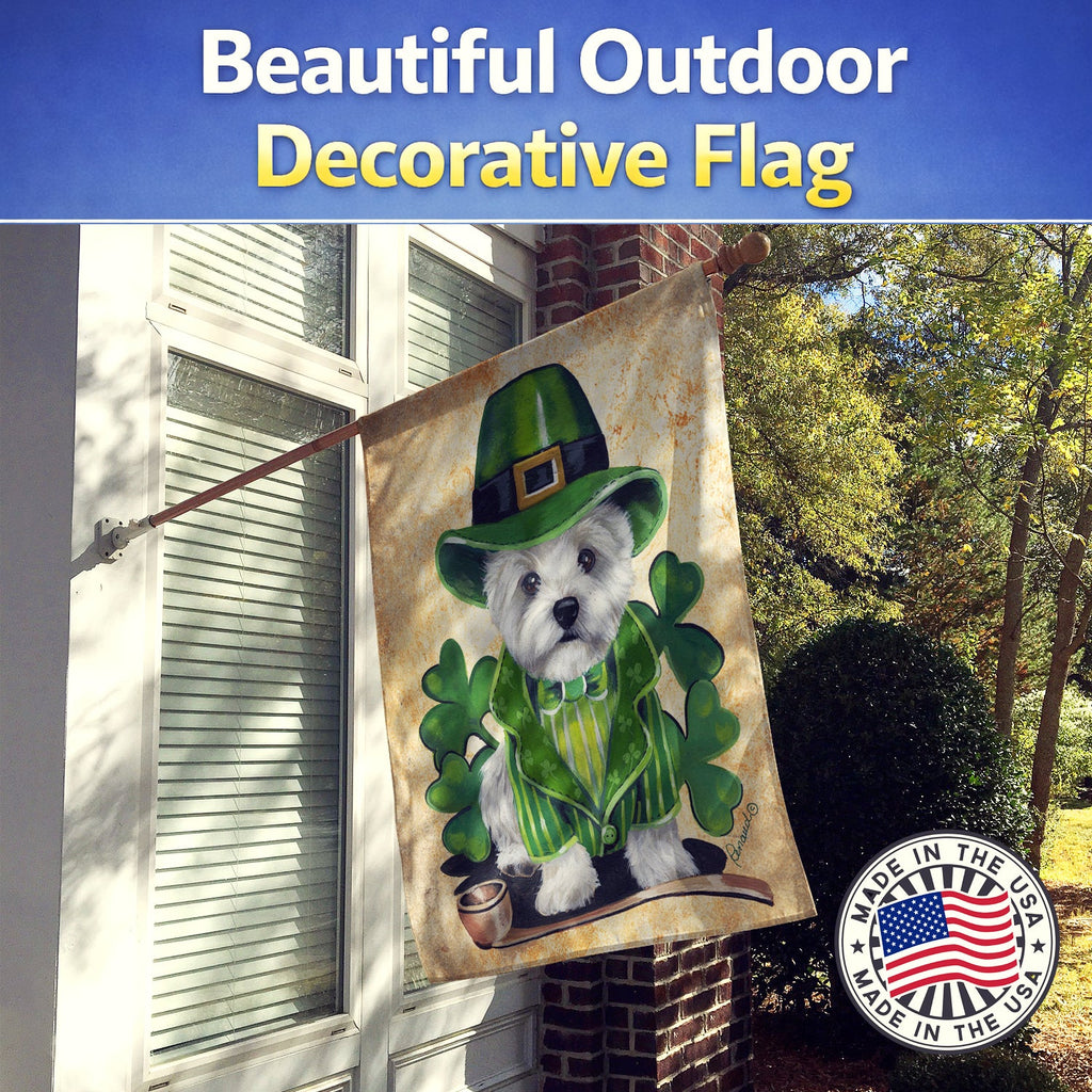 Westie St Patrick's Day Leprechaun House Flag 28x40 Porch Sleeve Pole Decorative Outside Yard Banner Artwork Wall Hanging, Polyester