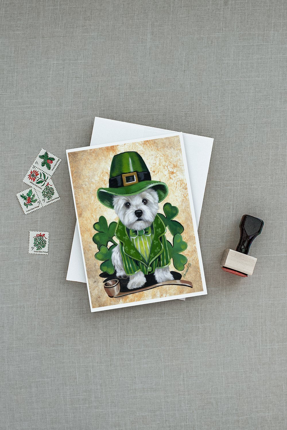 Westie St Patrick's Day Leprechaun Greeting Cards Pack of 8 Blank Cards with Envelopes Whimsical A7 Size 5x7