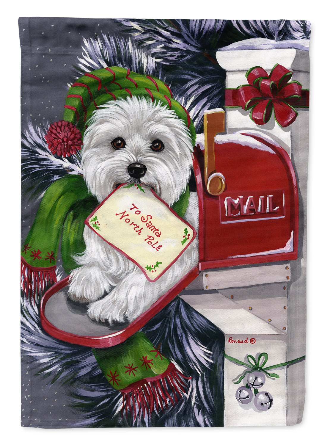 Westie Christmas Letter to Santa House Flag 28x40 Porch Sleeve Pole Decorative Outside Yard Banner Artwork Wall Hanging, Polyester